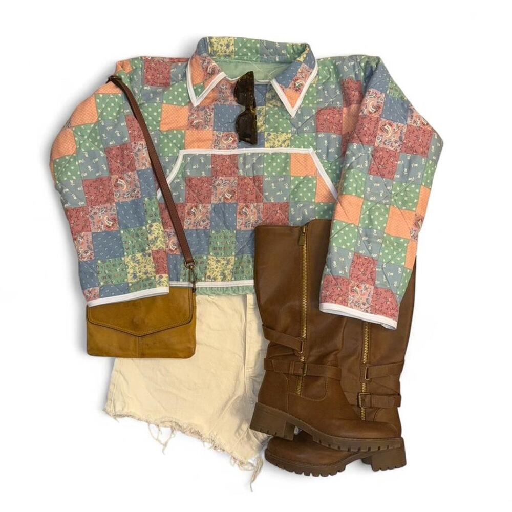 vtg retro upcycled handmade quilted jacket boho cottagecore